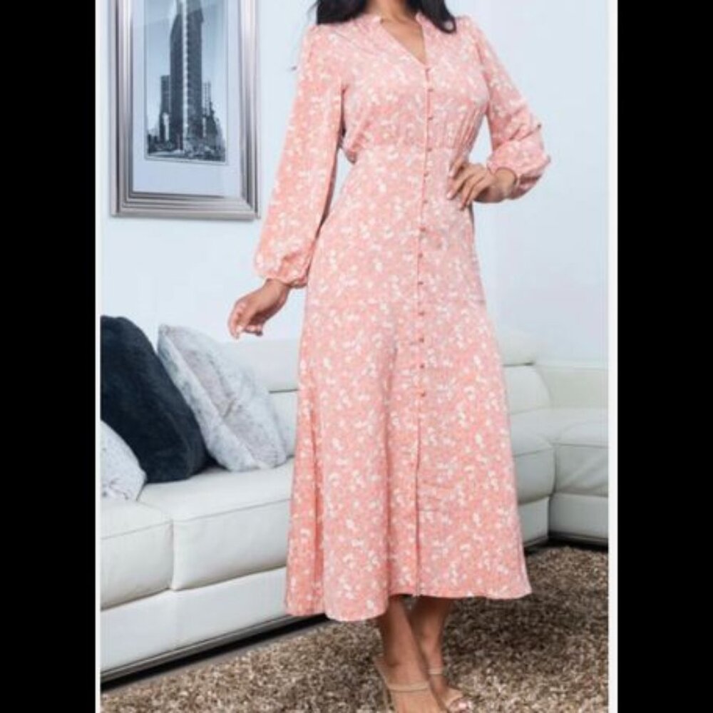 NWT Women's  'Spring garden' Floral Button Down Midi Shirt Dress Boho Y2K